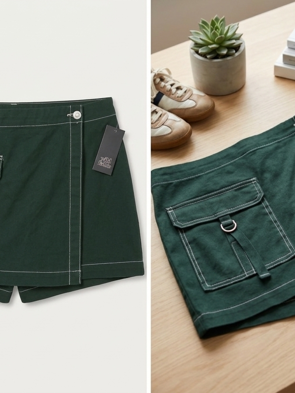 wild fable Dark Green Utility Skort with Contrast Stitching